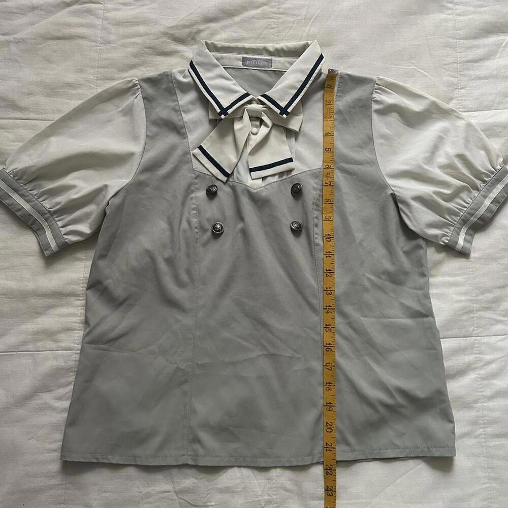 Axes Femme Poetique grey vest prestyled layered cream short sleeve blouse - Picture 7 of 8